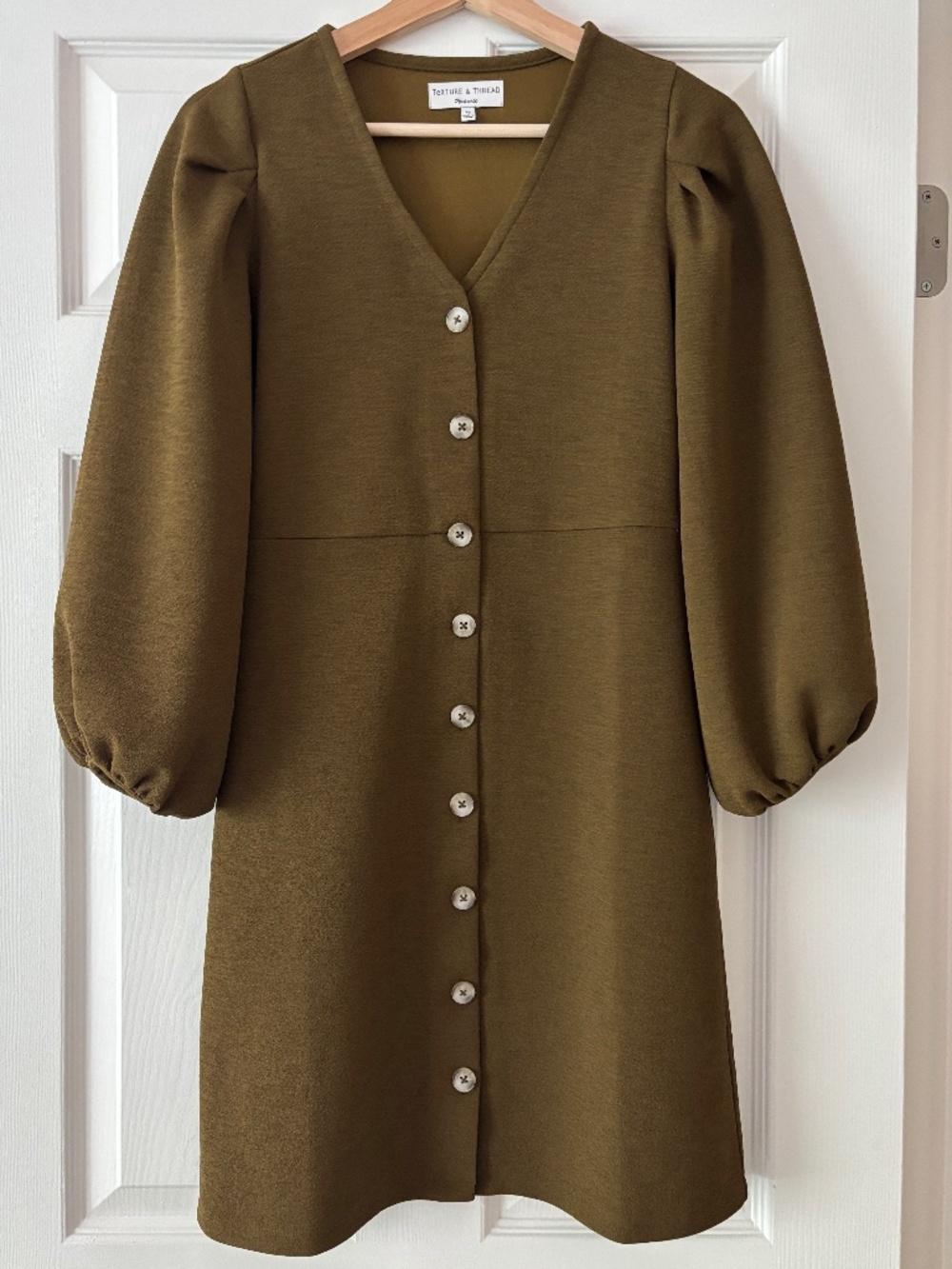 Madewell Texture & Threads Crepe Ballon Sleeve Dress - Olive Size XS - Picture 3 of 9